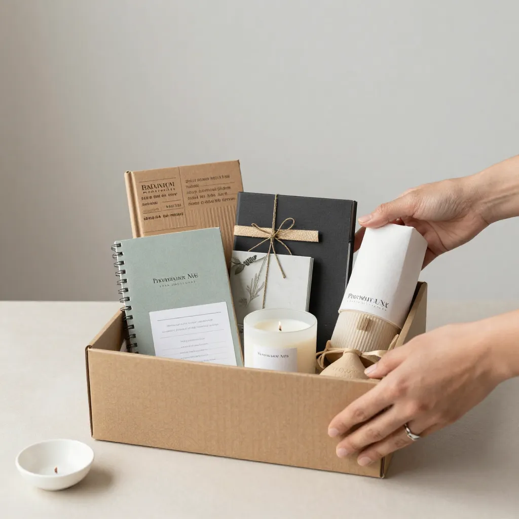 Wooden crate and natural wood elements in hamper packaging