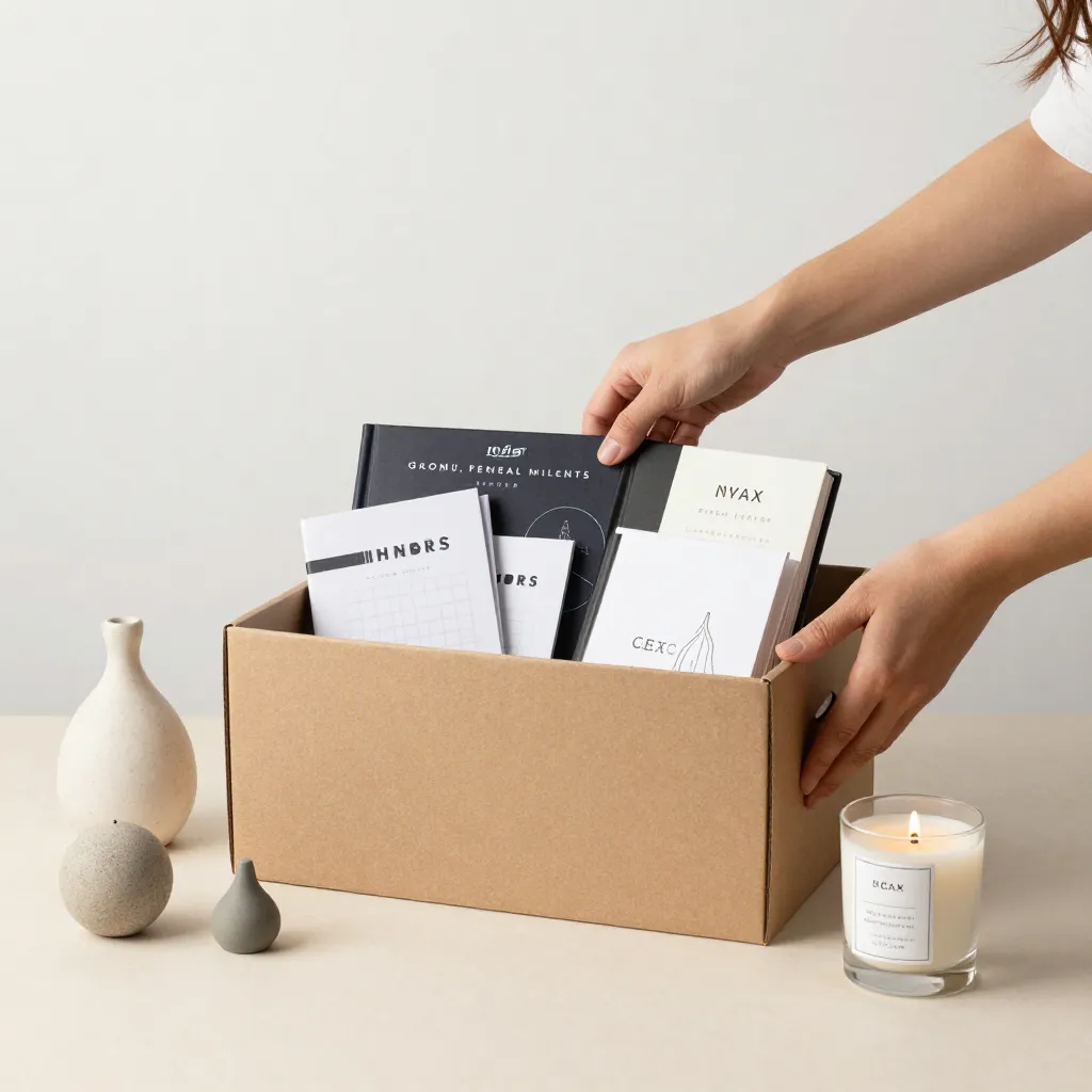 Leather trim and detail on gift hamper packaging