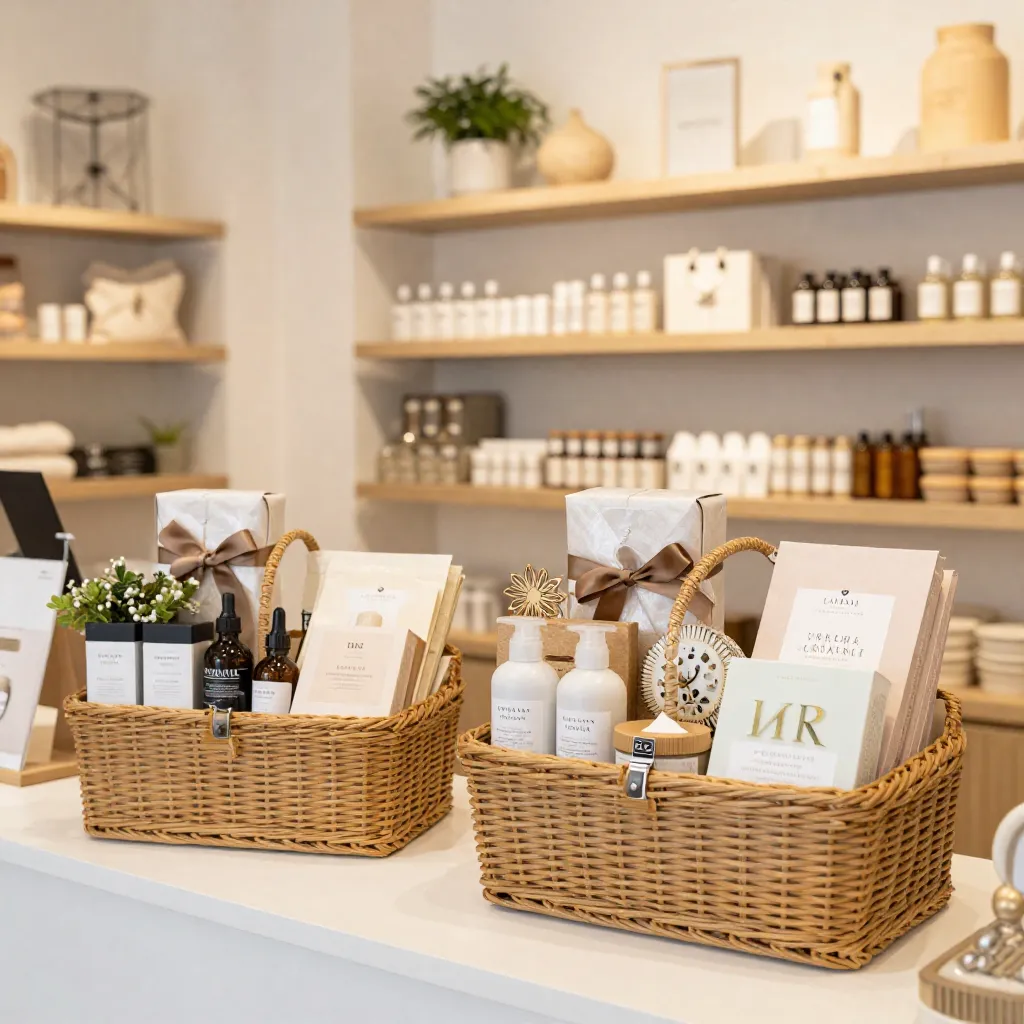 Gift hamper with natural materials and ribbon